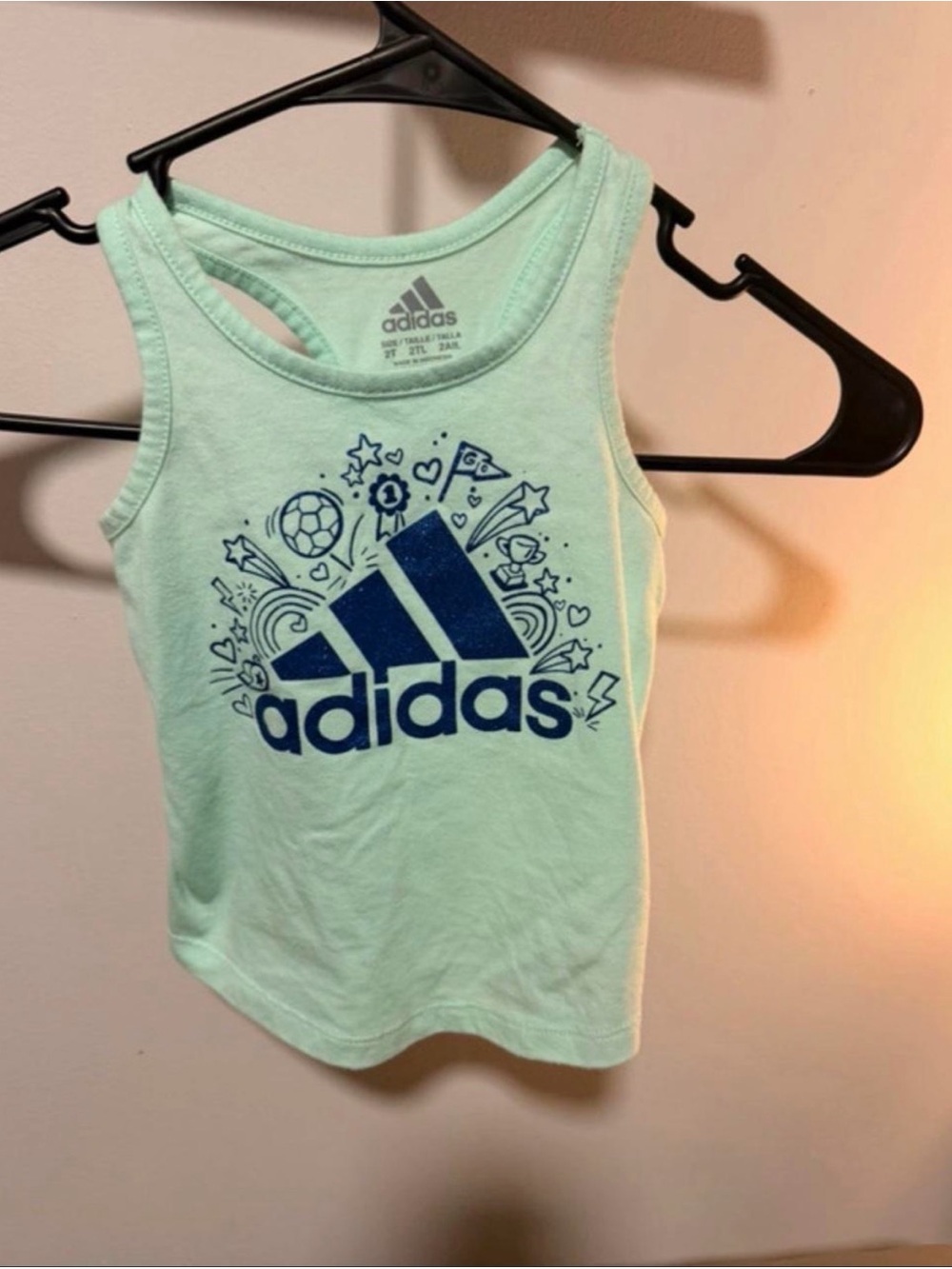 adidas Kids Light Mint Tank Top with Navy Graphic